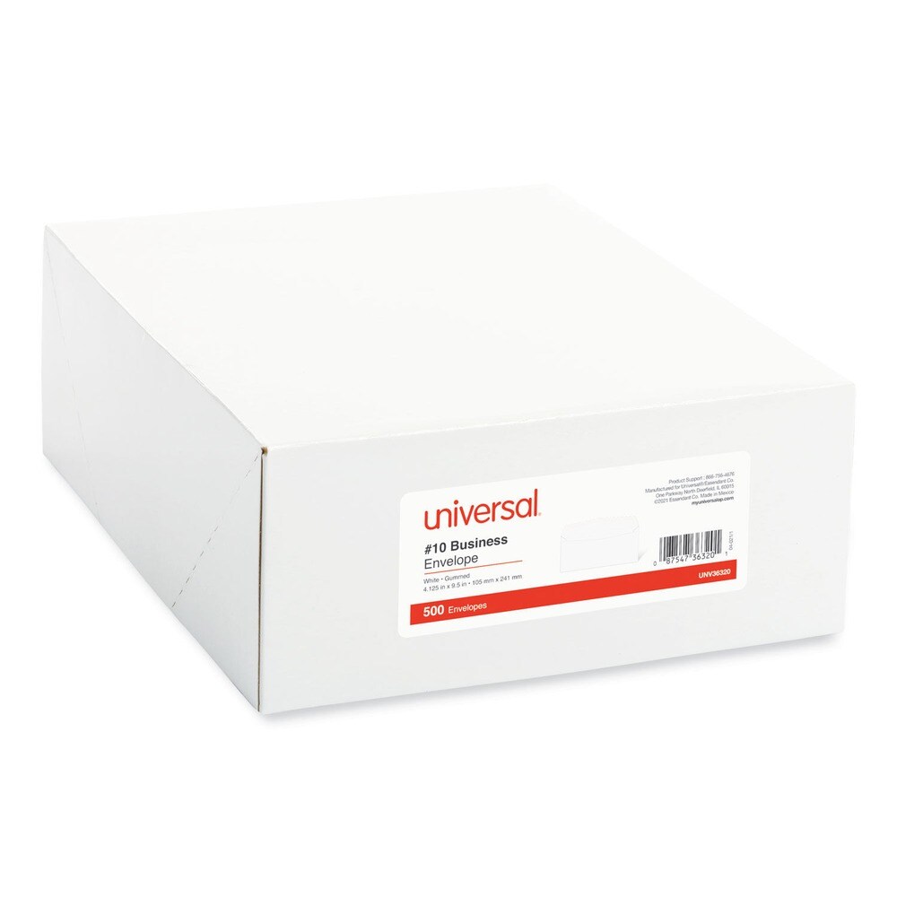 Universal 4.13 in. x 9.5 in. #10 Commercial Flap Gummed Business Envelope - White (500/Box)