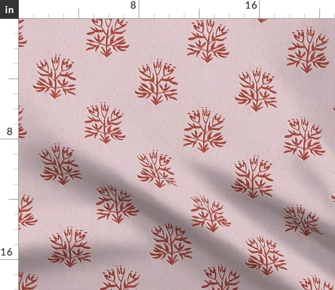 Block Print Floral Red Pink Simple Minimal Boho Flowers Folk Art Hand Drawn Custom Printed Fabric by Spoonflower Various Fabrics by the Yard or Fat Quarter 14680727