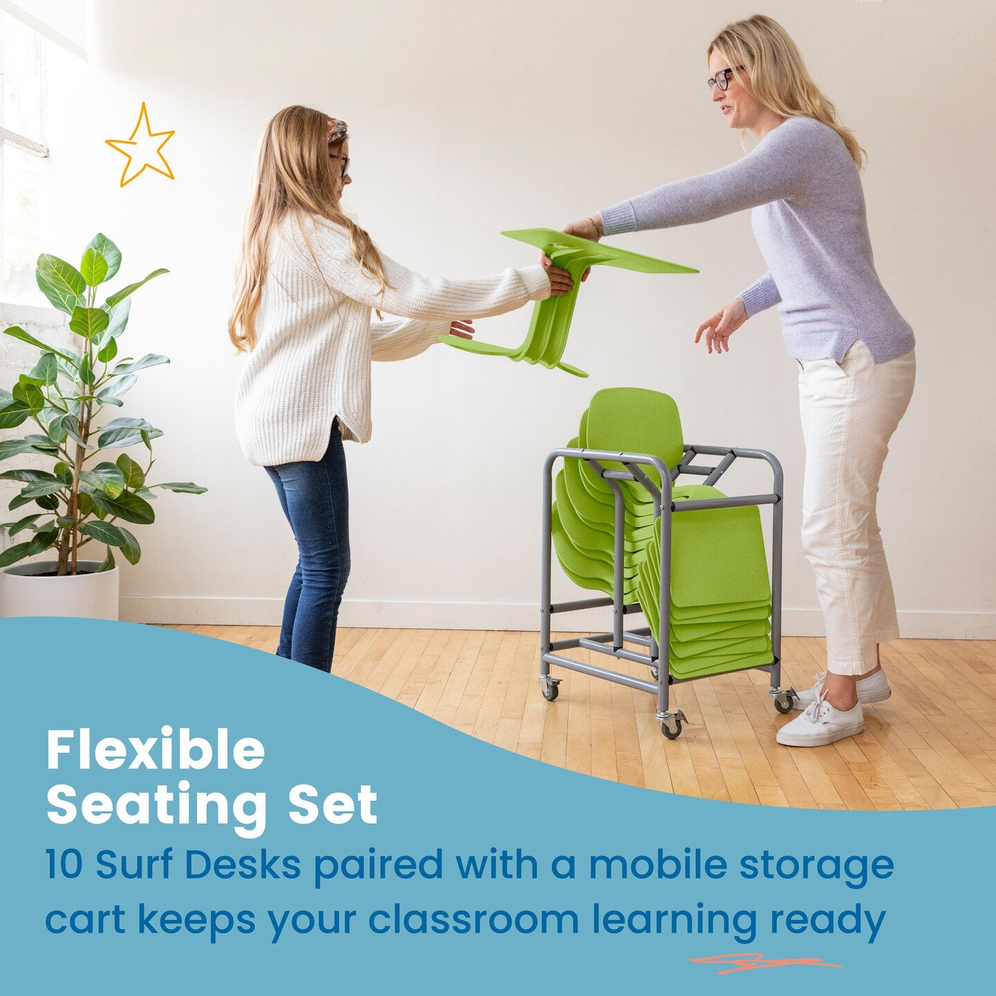 The Surf Portable Lap Desk with Mobile Storage Cart, Flexible Seating, 10-Pack