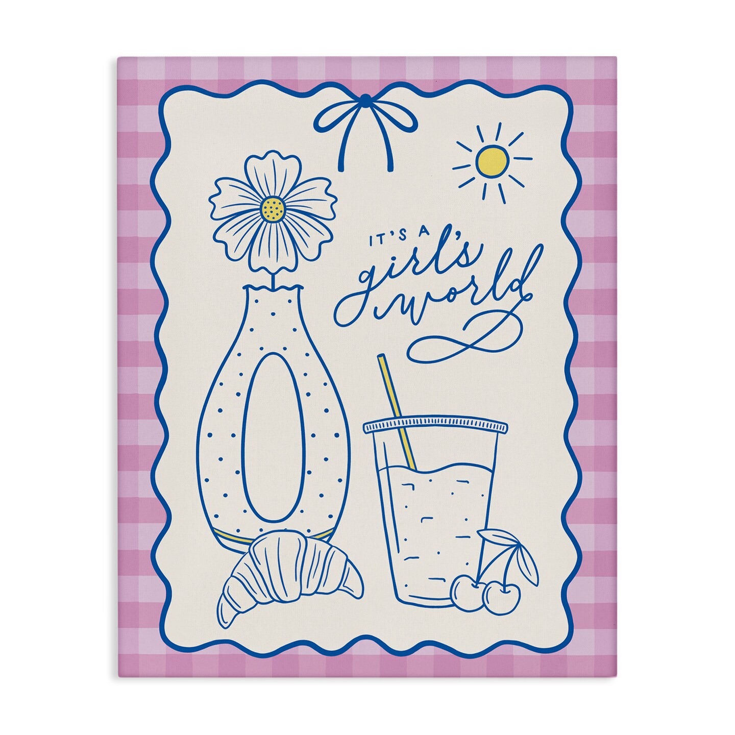 Stupell Industries Girl's World on Plaid Canvas Wall Art Design by Jalynn Heerdt