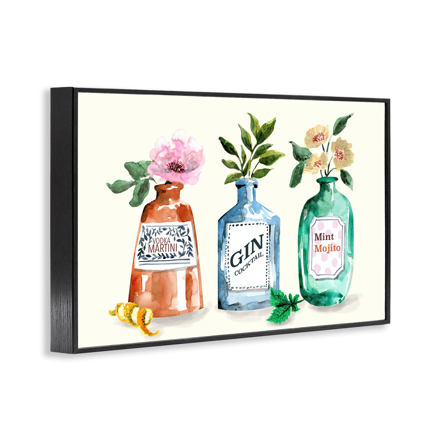 Stupell Industries Floral Alcohol Bottles Framed Giclee Wall Art Design by Kate Eldridge