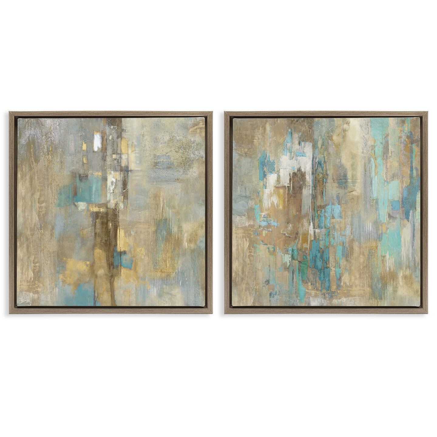 Stupell Industries Blue & Rustic Gold Composition 2pc Floater Framed Canvas Wall Art Set Design by Justin Turner