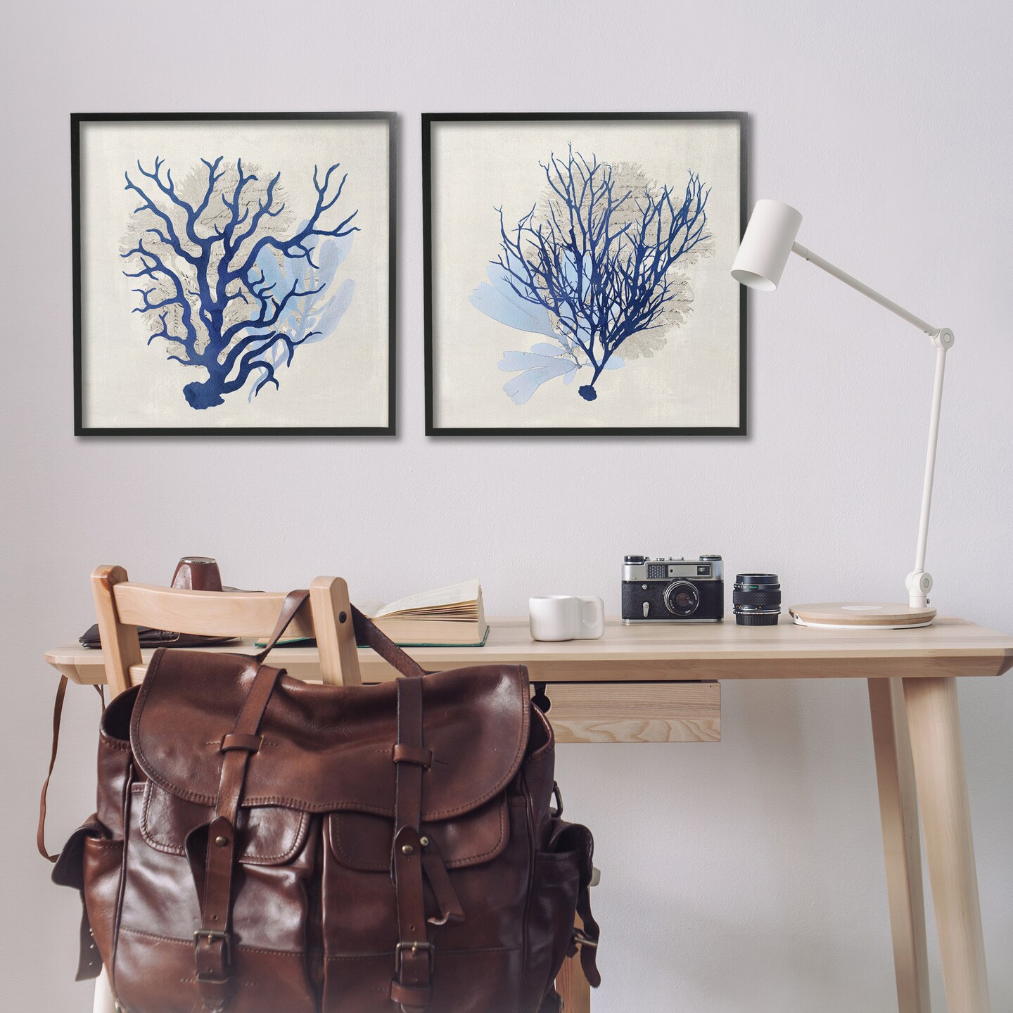 Stupell Industries Blue Coral Branches 2pc Framed Giclee Wall Art Set Design by Susan Arnot