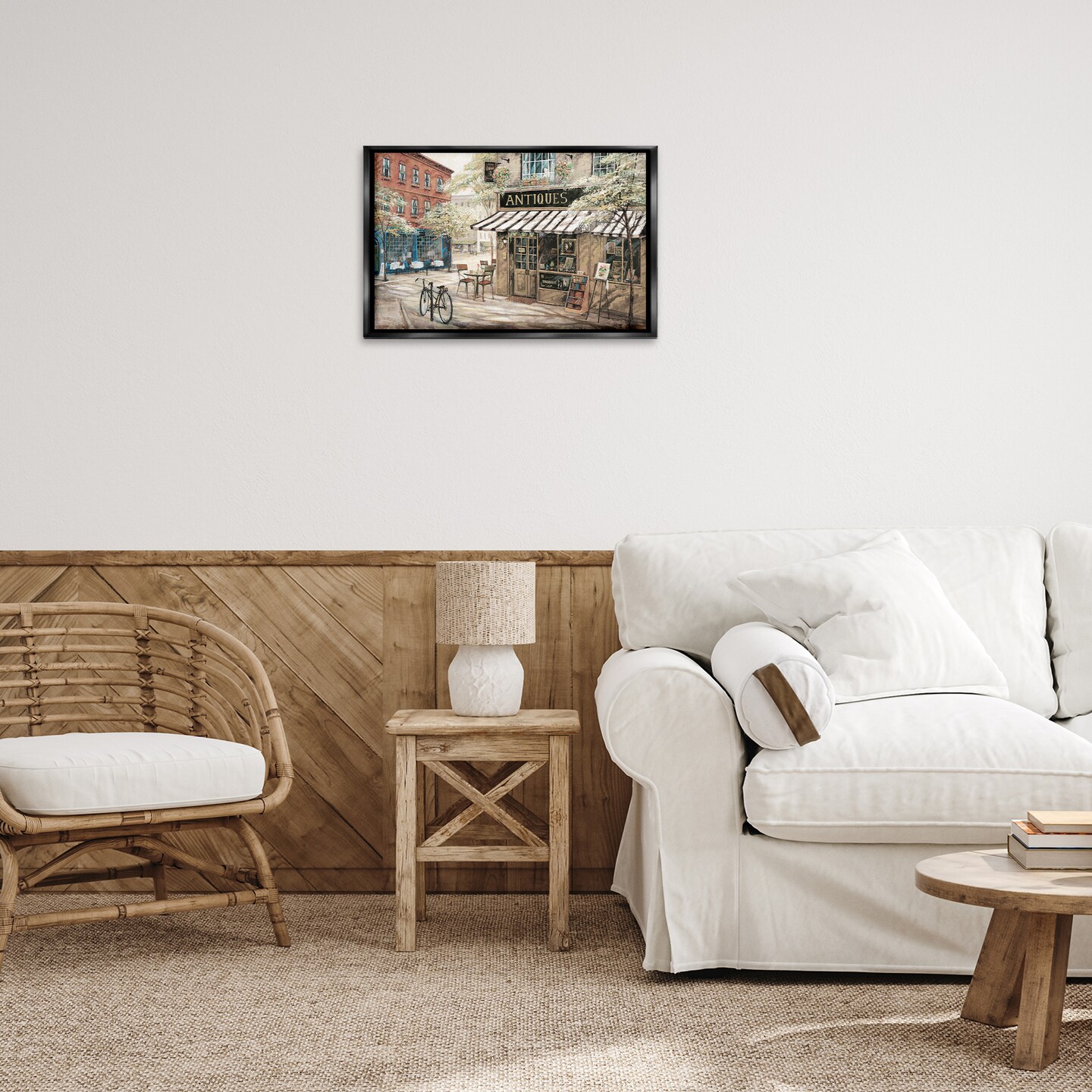 Stupell Industries Cozy Town Antiques Shop Floater Framed Canvas Wall Art Design by Ruane Manning