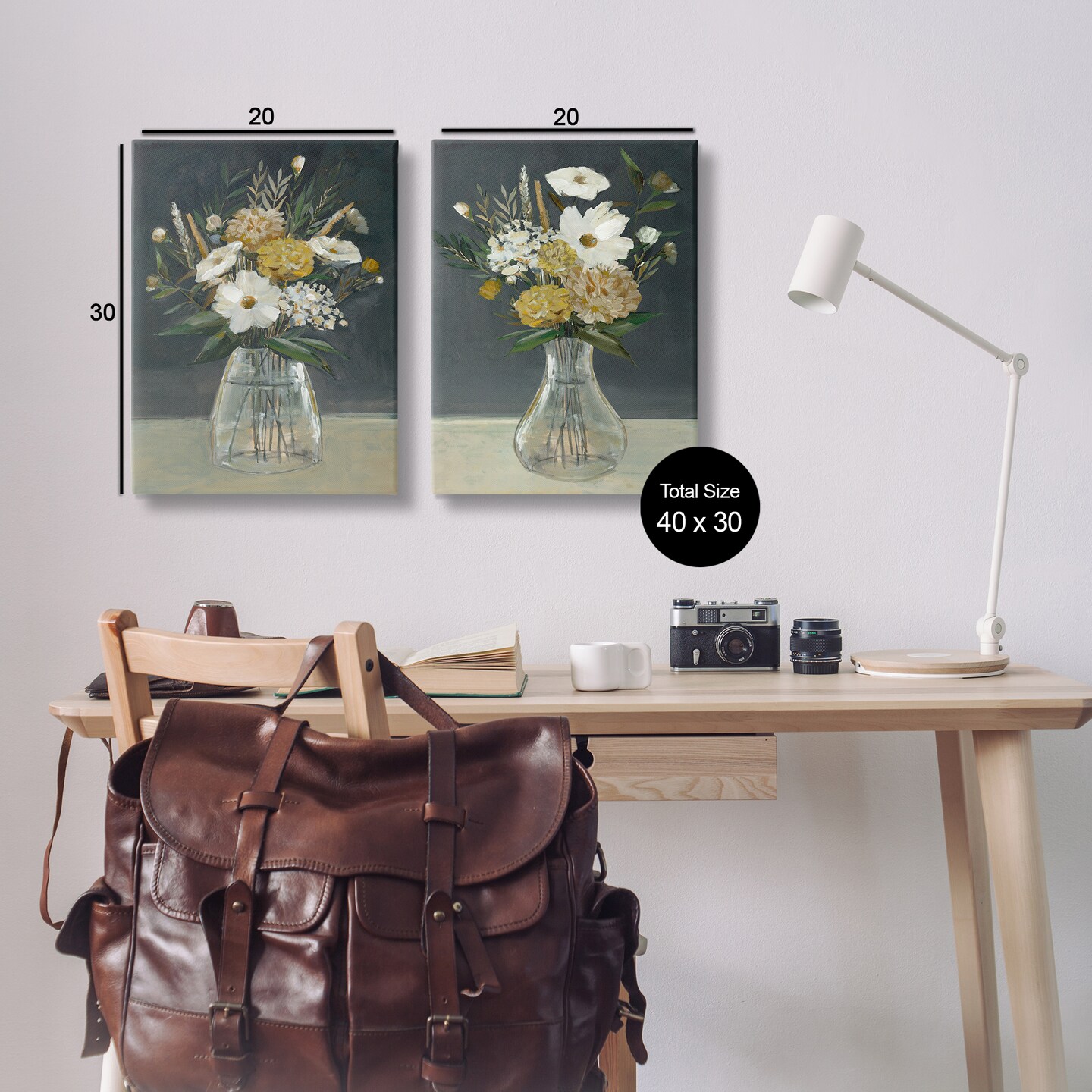 Stupell Industries Muted Bouquet Vases 2pc Canvas Wall Art Set Design by Hannah Dawson