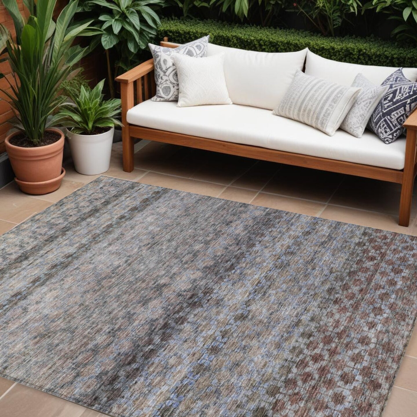 Edge Collections - 10' x 14' - Brown - Indoor and Outdoor Use Washable Striped Area Rug - 1 Piece