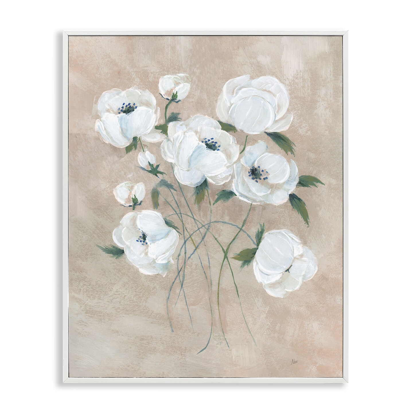 Stupell Industries Flowers on Neutral Beige Framed Giclee Wall Art Design by Nan