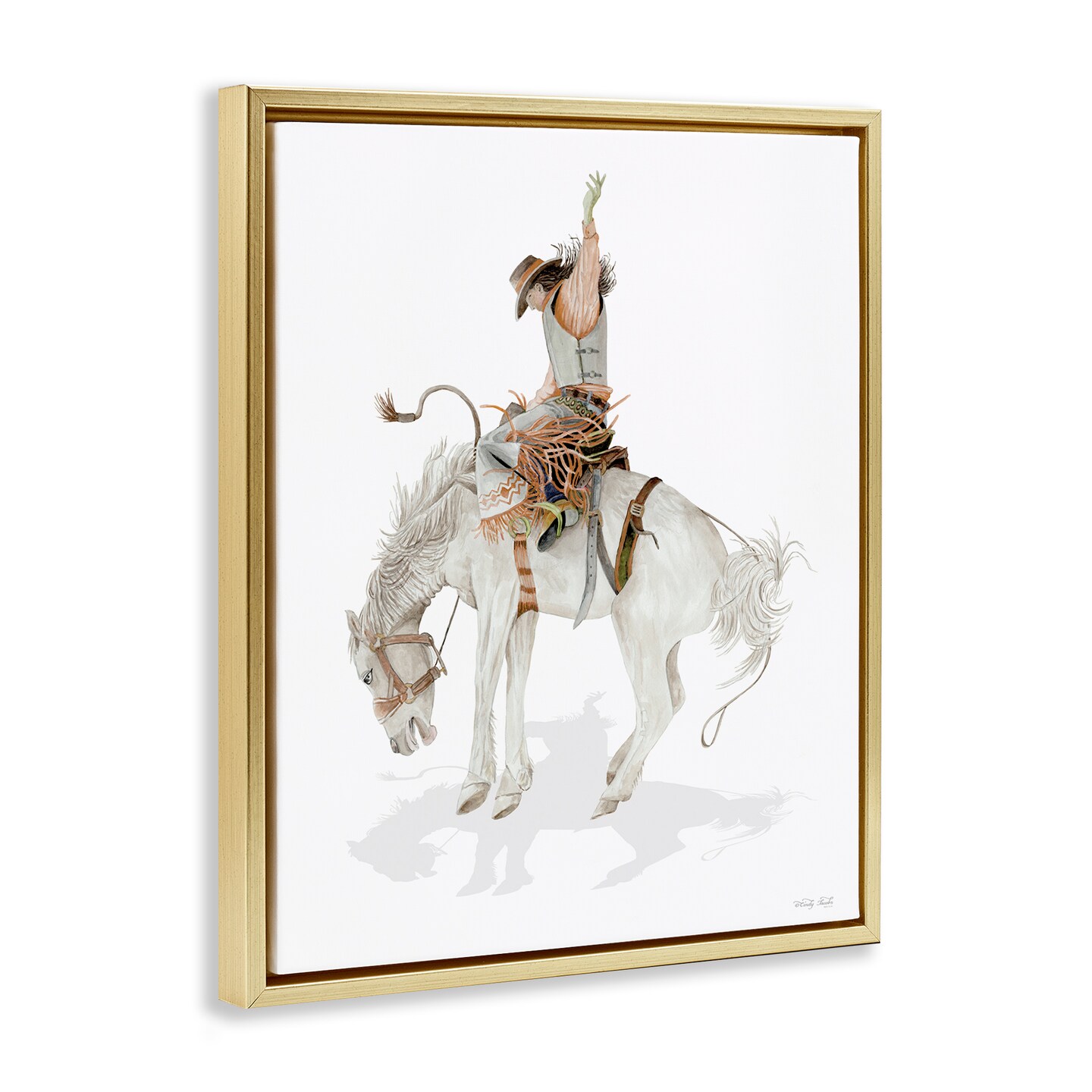 Stupell Industries Cowgirl on Rearing Horse Floater Framed Canvas Wall Art Design by Cindy Jacobs