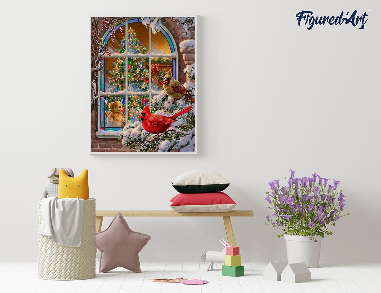 Figured'Art Paint by Numbers Kit for Adults Christmas Window 16"x20" - Craft Art Painting DIY Kit Rolled Canvas without frame