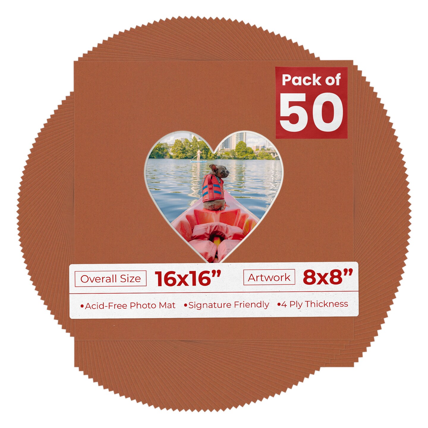 Terra-cotta Red Mat Board for 16x16 Frames - Heart Opening for 8x8 Photos