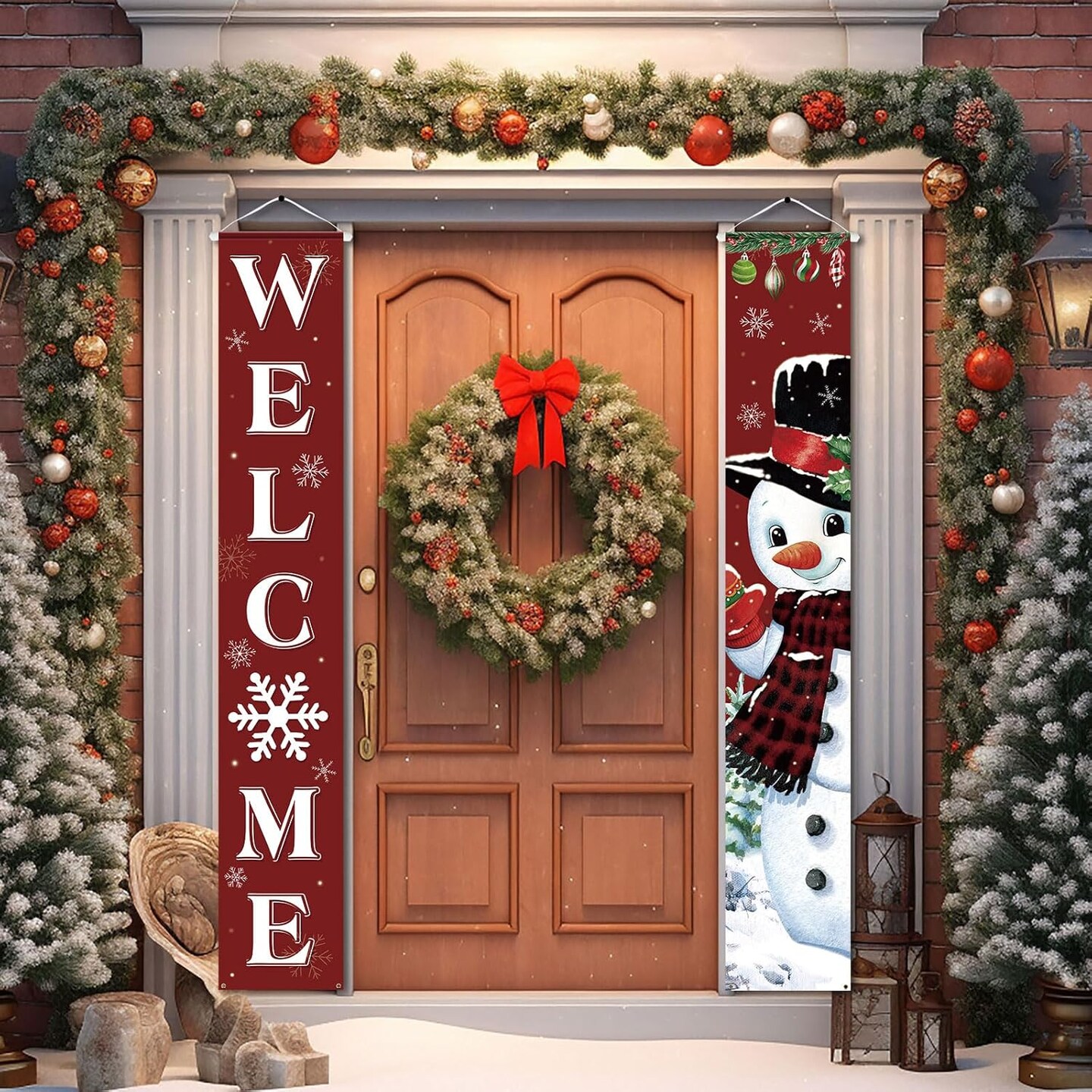 2 Pcs Christmas Snowman Welcome Banner Decoration - 71"L x 12"W