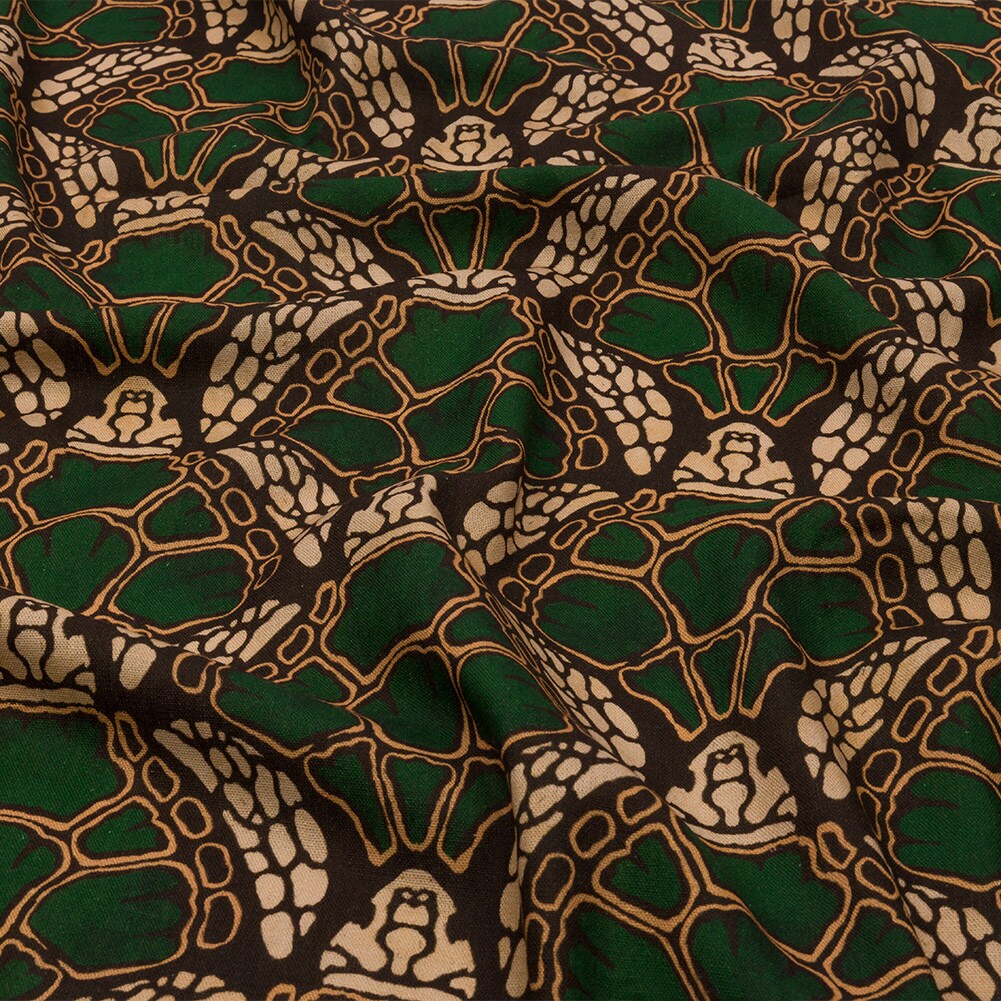 1 Yard Linen and Rayon Woven Green and Brown Abstracted Turtles Turtle Cove Print