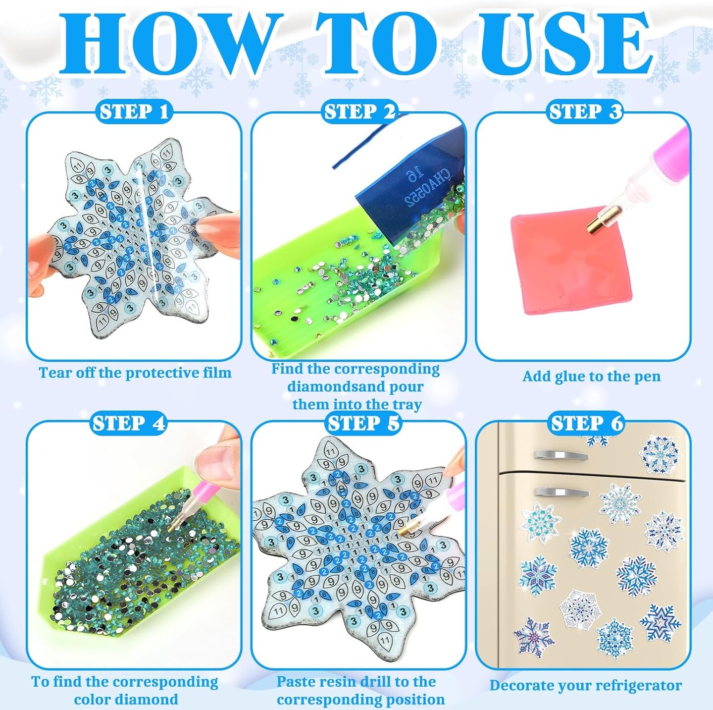 20 Pcs Winter Christmas Diamond Painting Magnets Kits - Snowflake
