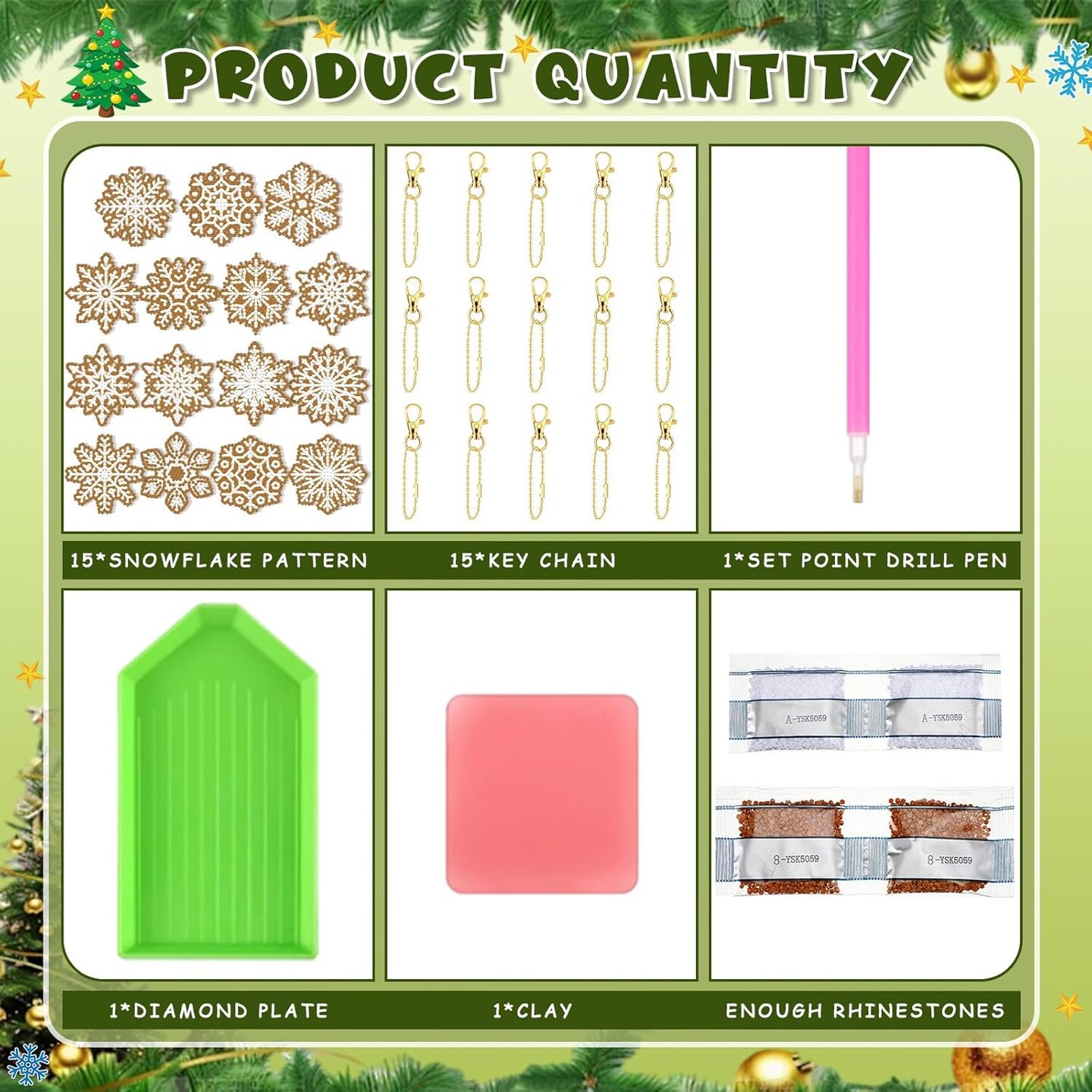 15 Pcs Christmas Diamond Ornaments Painting Kits (Gingerbread Snowflake)