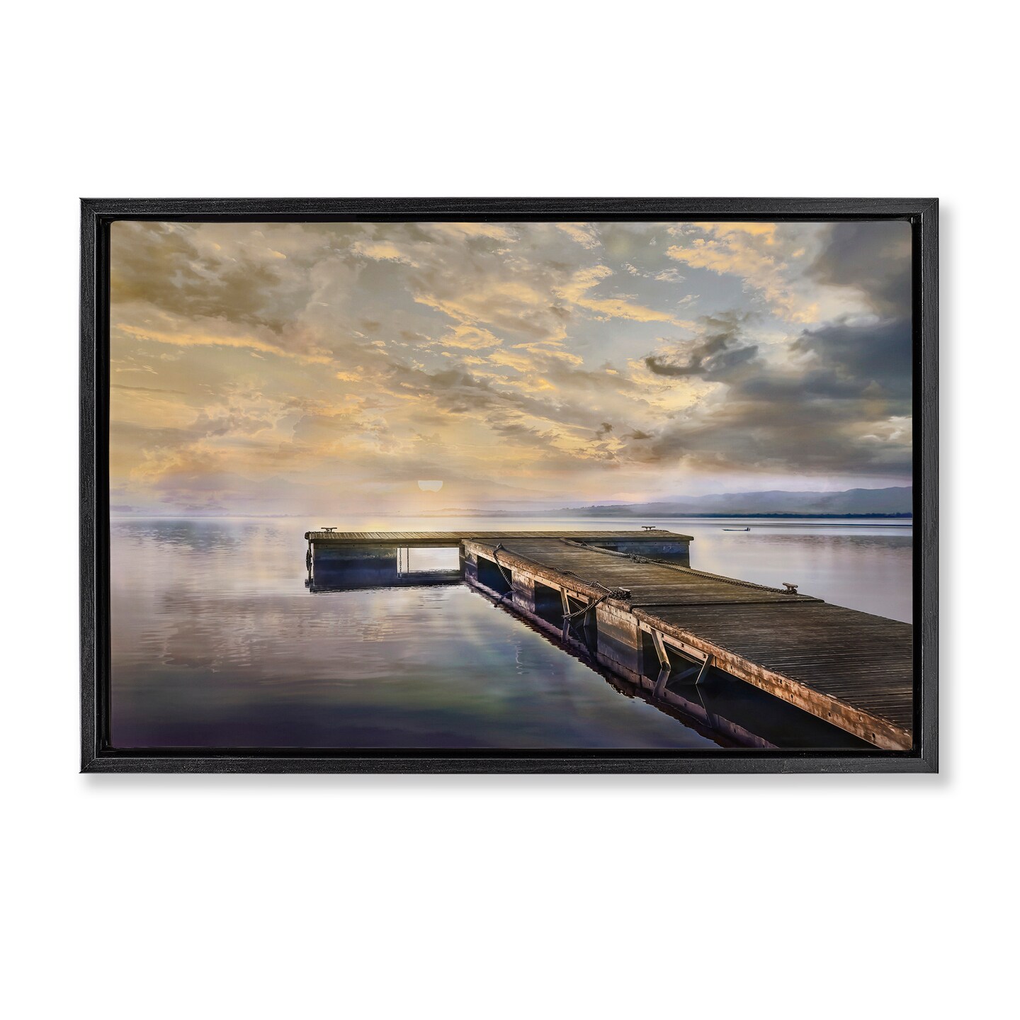Stupell Industries Lazy Morning Lake Dock Black Framed Floater Canvas Wall Art, design by Mike Calascibetta