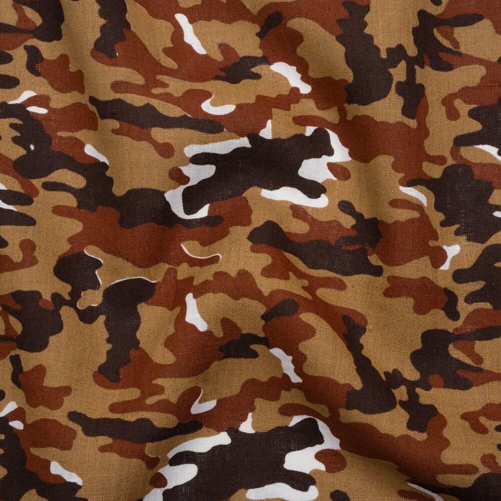 1 Yard Medium Weight Linen Woven Print Brown, Russet and Tan Camouflage