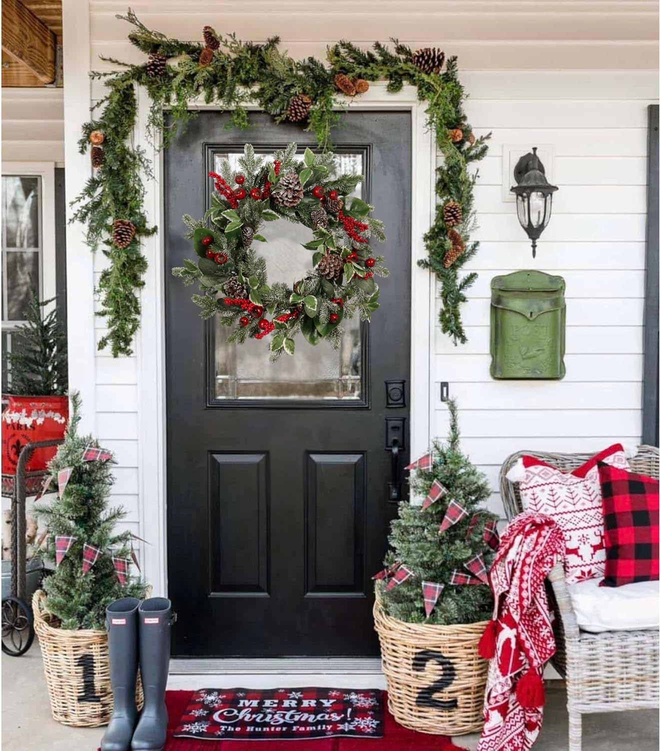 24-Inch Christmas Wreath for Front Door(Red Berry)22&#x22;D x 22&#x22;W x 5&#x22;H