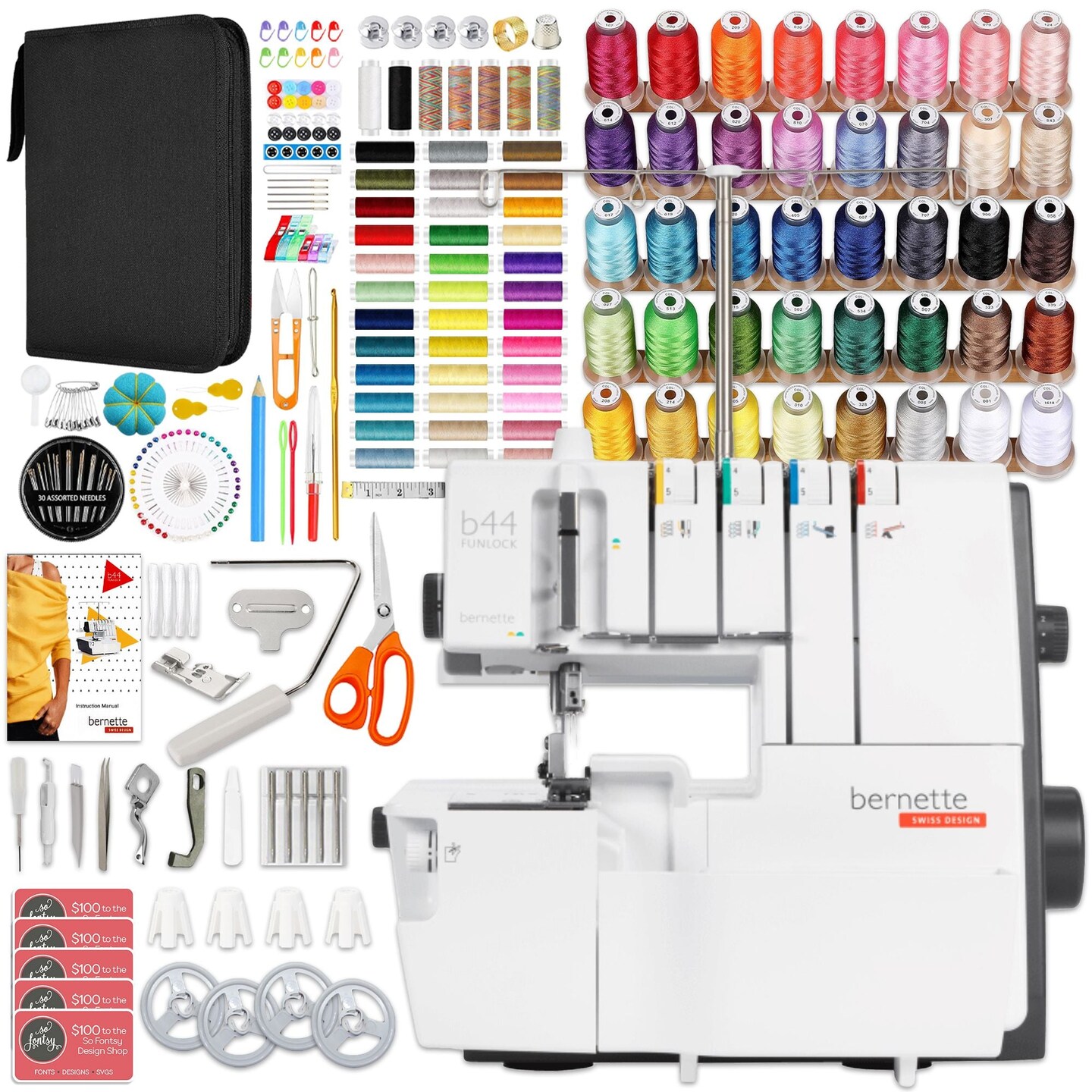 Bernette B44 FUNLOCK Overlock Serger Sewing Machine & Deluxe Thread Bundle