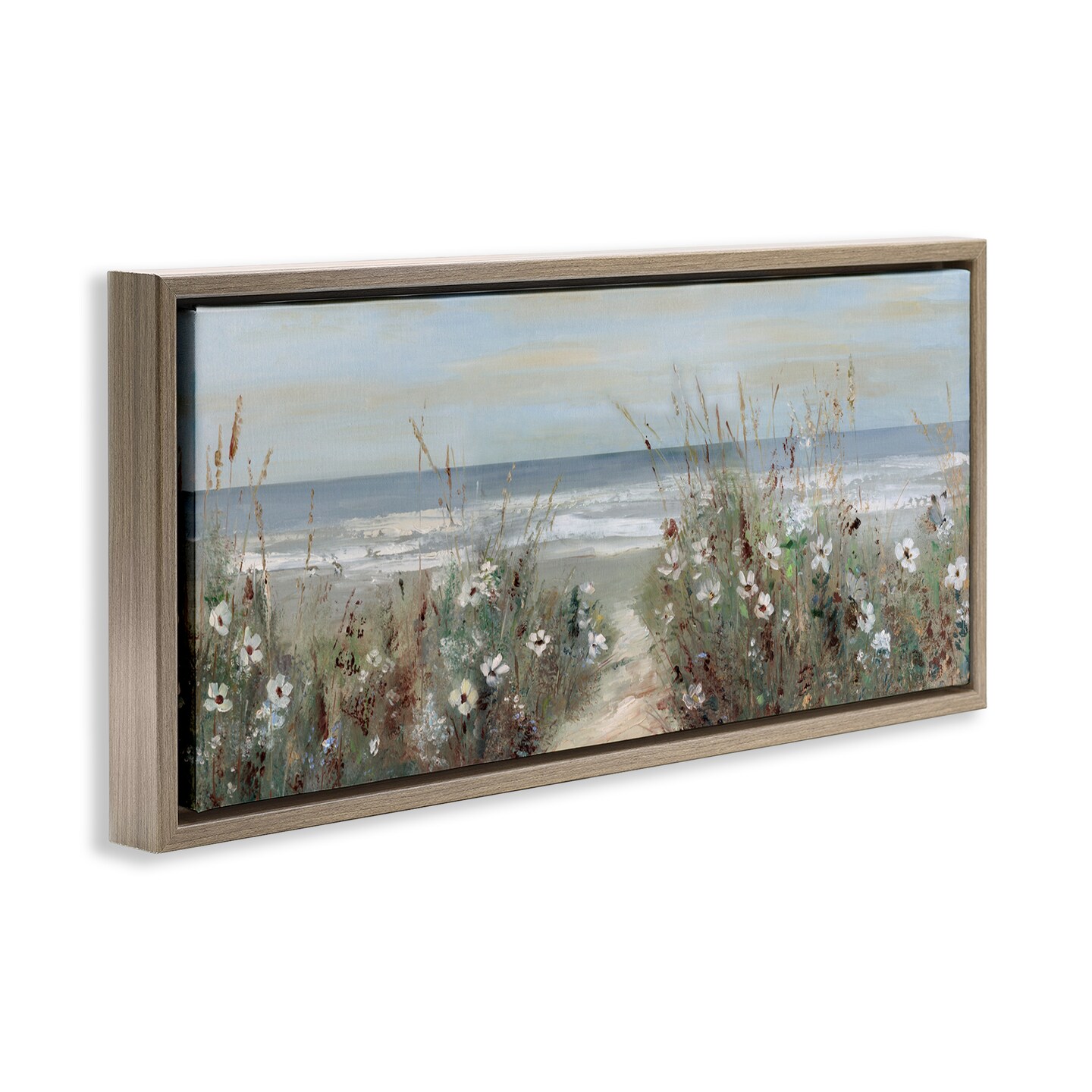 Stupell Industries Wildflower Coastline Beach Path Black Framed Floater Canvas Wall Art, design by Sally Swatland