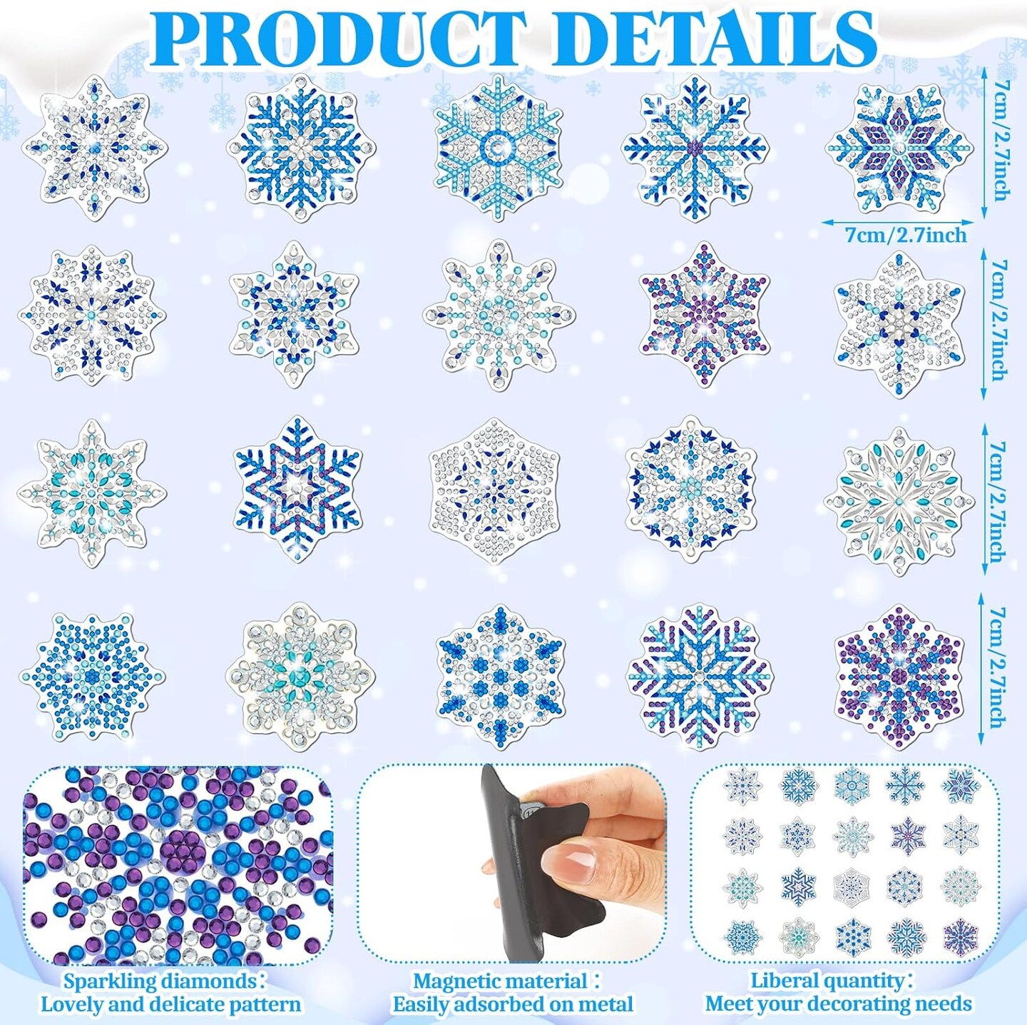 20 Pcs Winter Christmas Diamond Painting Magnets Kits - Snowflake