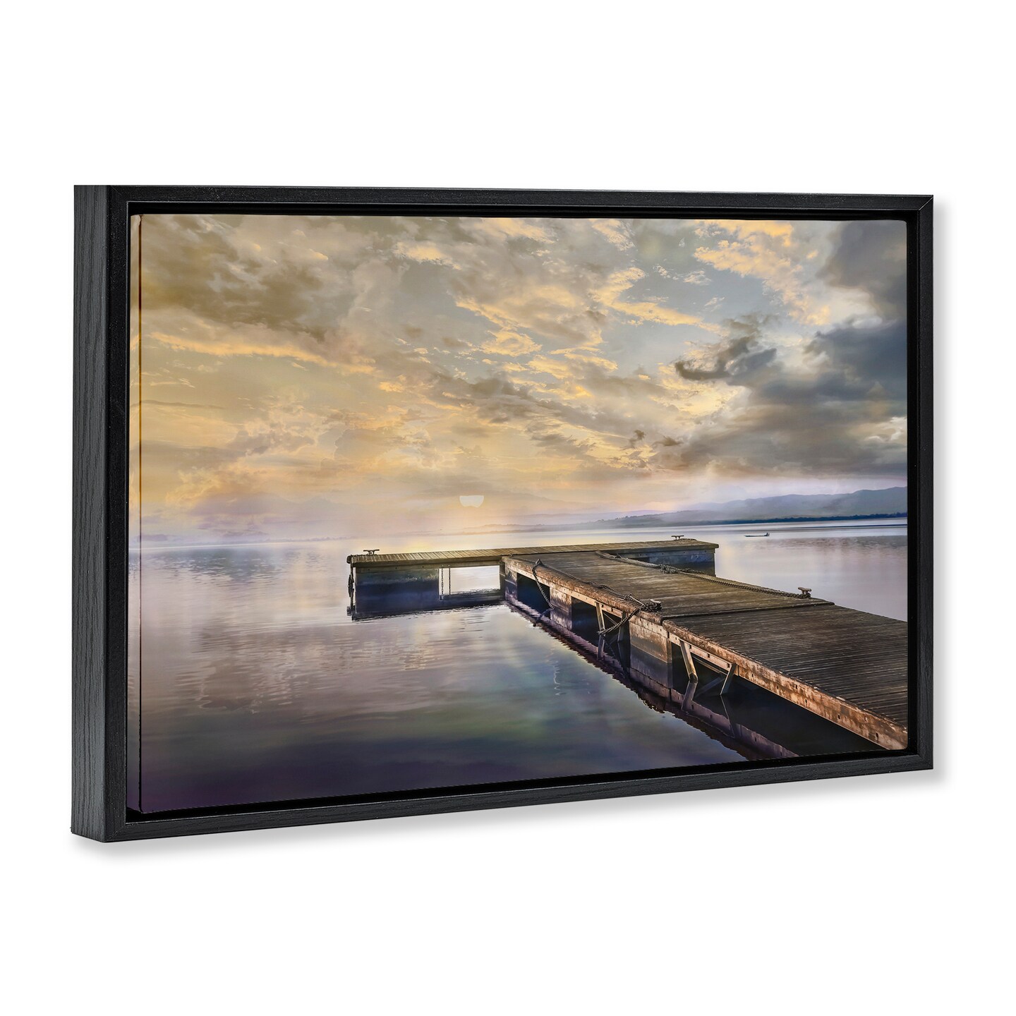 Stupell Industries Lazy Morning Lake Dock Black Framed Floater Canvas Wall Art, design by Mike Calascibetta
