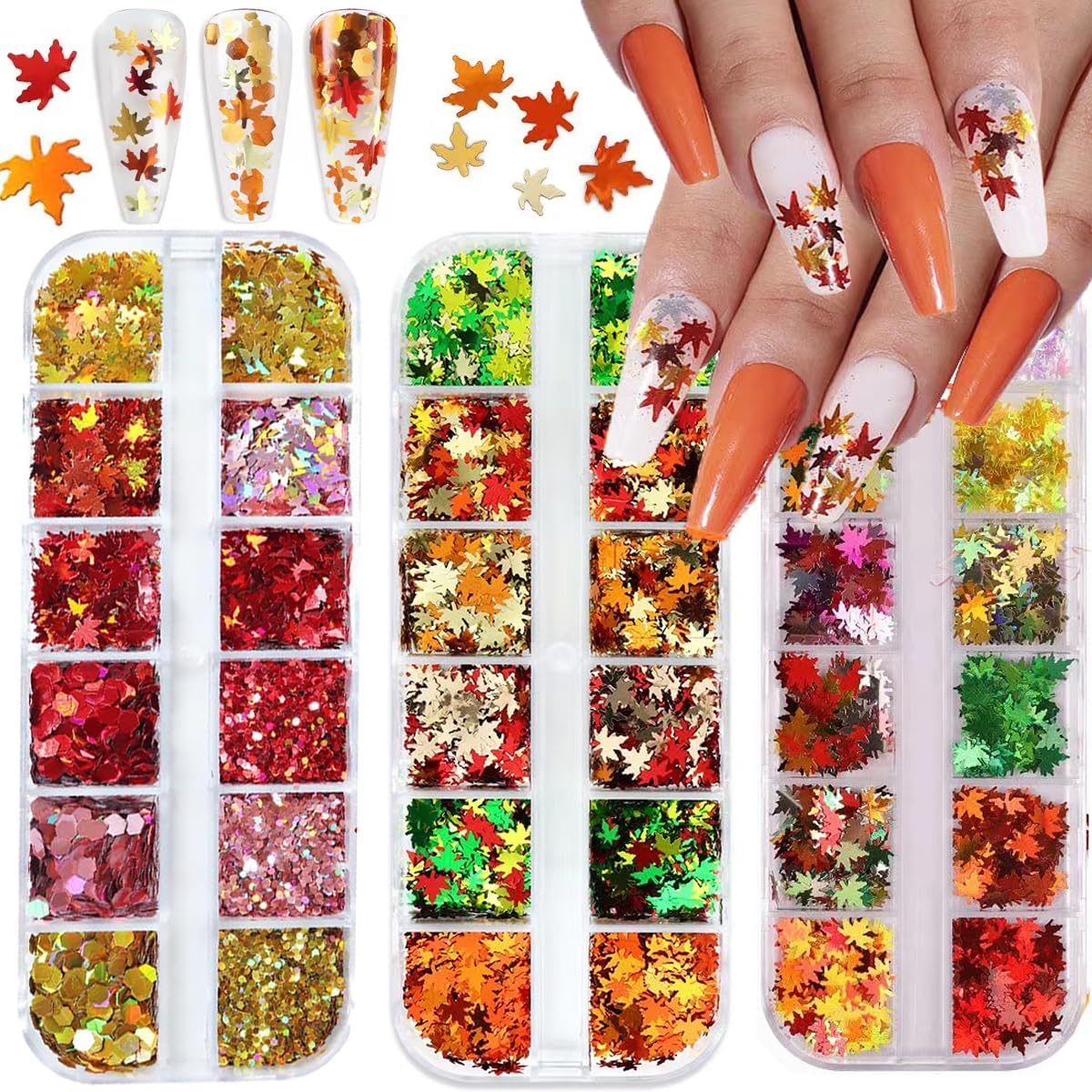 3Box Fall Leaf Glitter Nail Sequins (C) | Michaels