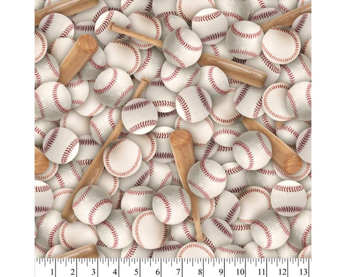 Baseballs Bats Cotton Fabric | By The Yard | Sewing and Crafting | 44 inches wide