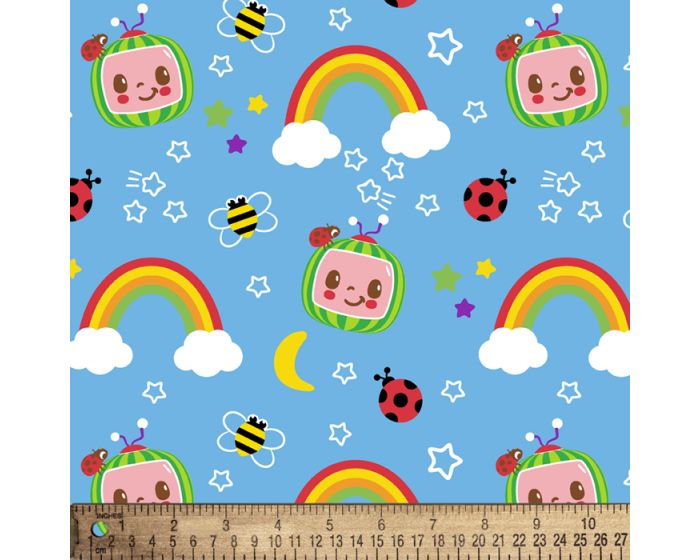 Cocomelon Rainbows Licensed By David Textiles Digital Cotton Print Fabric | By the Yard | Sewing and Crafting | 44 inches wide