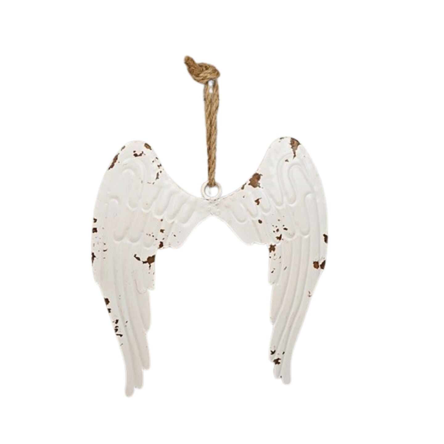Distressed Metal Angel Wings Ornament – Rustic Farmhouse Christmas & Memorial Décor-M10822