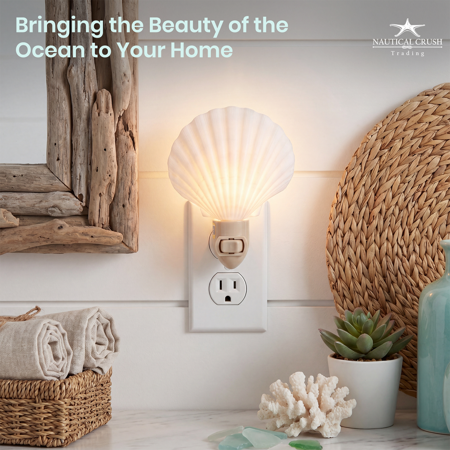 shell  light ♡ seaside ♡ white シェルライト Seashell Night Light 1 piece White Clam Seashell Plug in Night