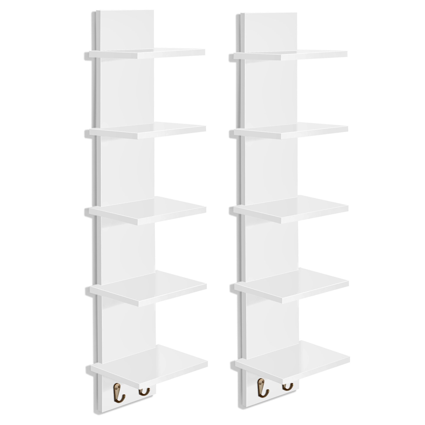 Sorbus 5 Tier Wall Shelf Unit with Hooks Set of 4, Wall-Mounted Column Utility Shelving for Home Decor and Storage Organizer