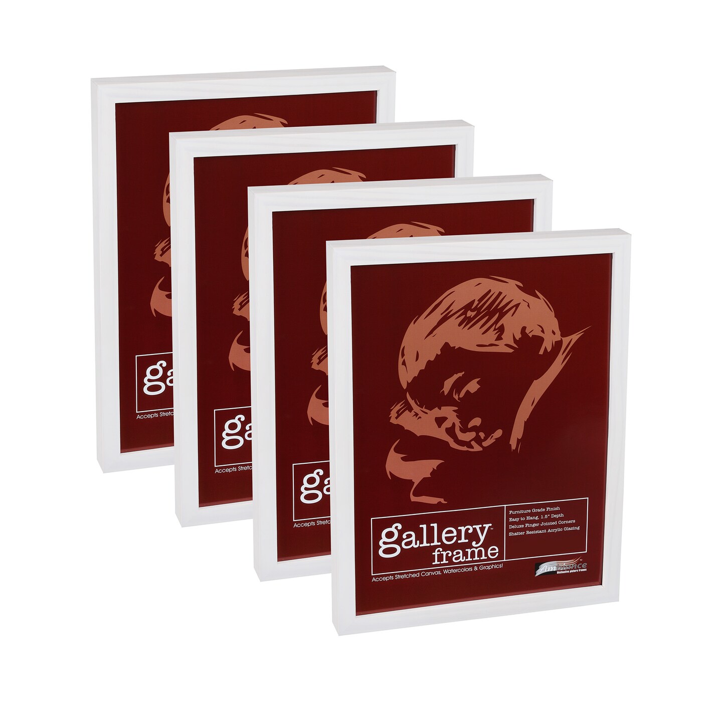 Ambiance Gallery Wood 1.5&#x22; Deep Picture Frames - 12x12&#x22; Pack of 4 White Wash Wood Frames, Shatter-Resistant Acrylic Glazing &#x26; MDF Backing, Horizontal or Vertical Wall Wall Display