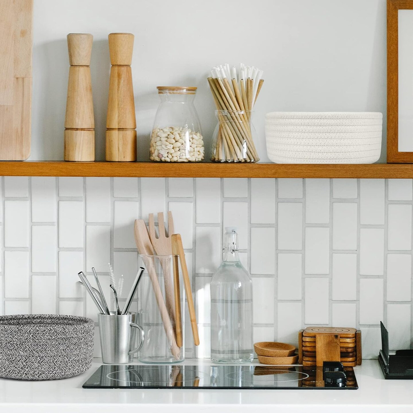 Small Woven Basket, Empty Tiny Shallow Storage Basket, Mini Cotton Rope Baskets, Round Decorative Hamper, Basket Storage Bins for Toys, Spa, Socks, Nursery, Living Room- White