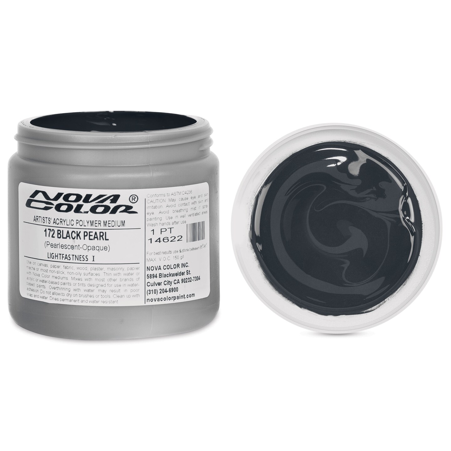 Nova Color Artists’ Acrylic Polymer Paint - Black Pearl, 473 ml Jar