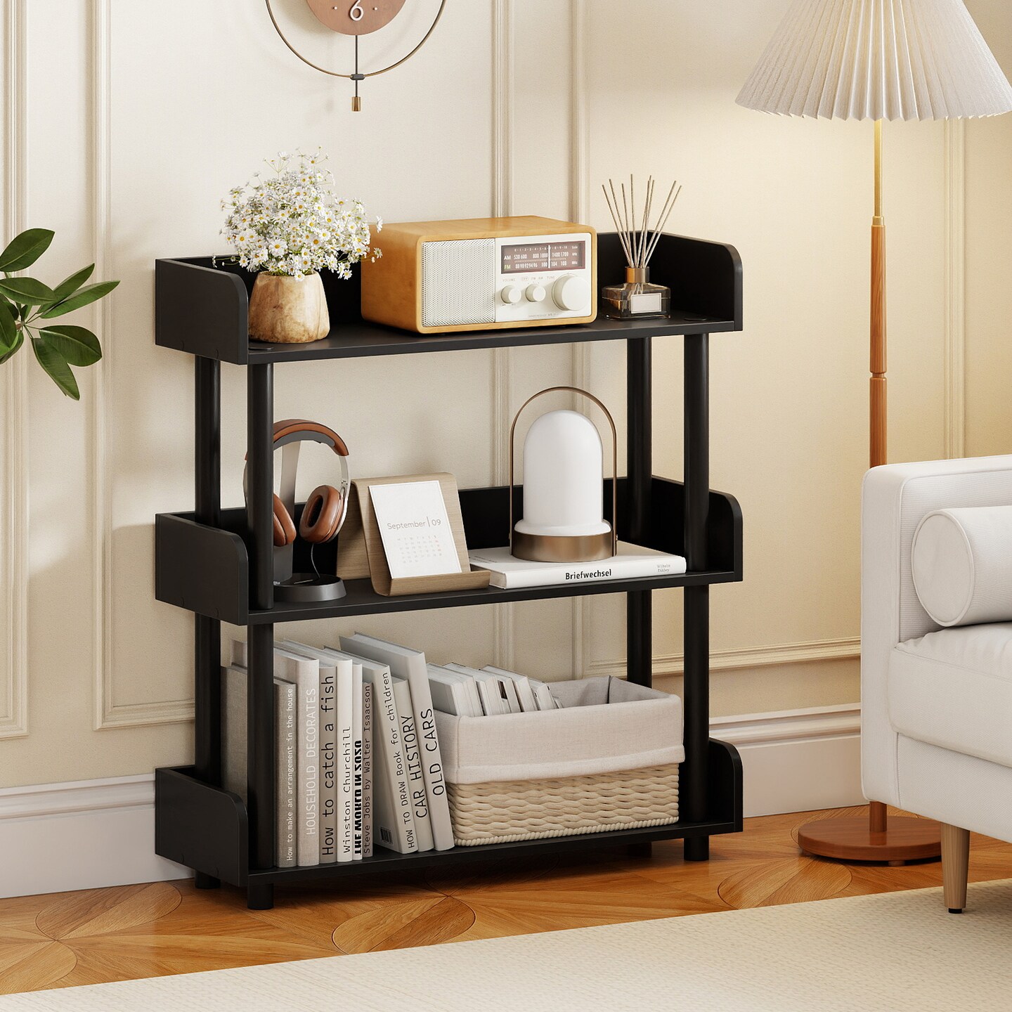 Industrial 3-Tier Bookshelf with Anti-Tipping Kit and Open Storage Shelves