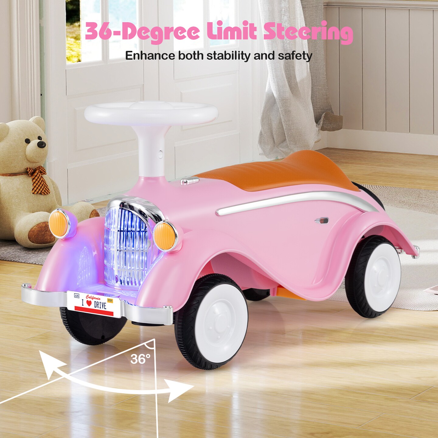 Kids Ride-On Car Toy with Horn, LED Lights, and Safe 4-Wheel Sliding Design