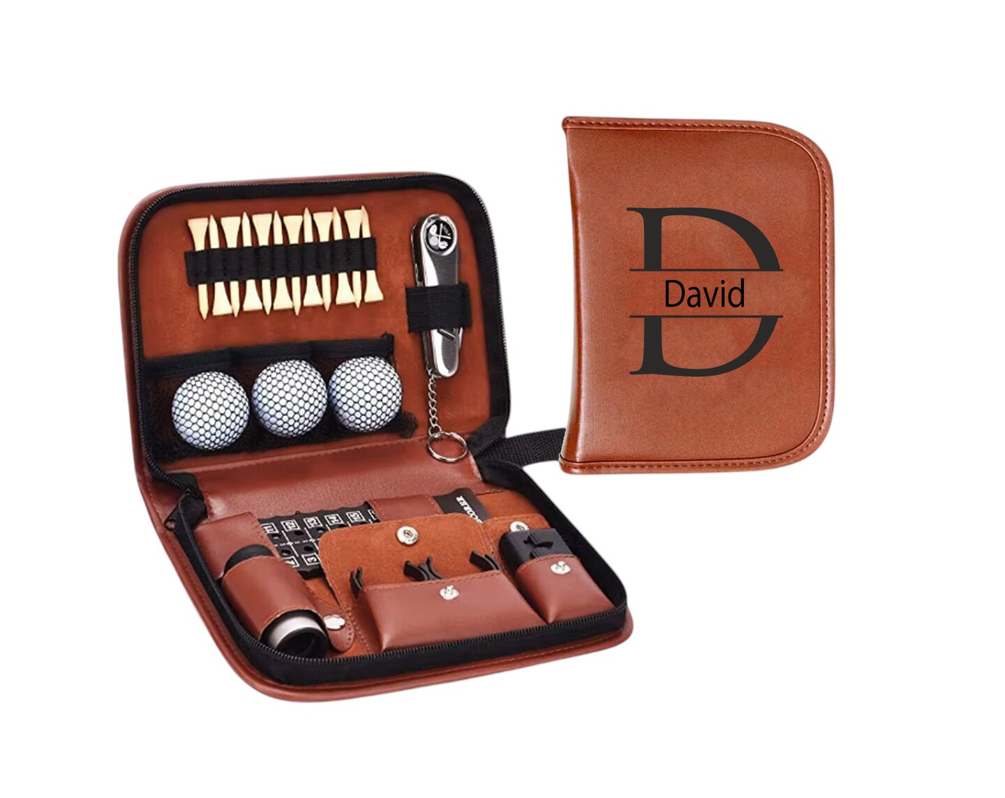 Personalized Golf Accessory Gift Set – Custom Engraved Leather