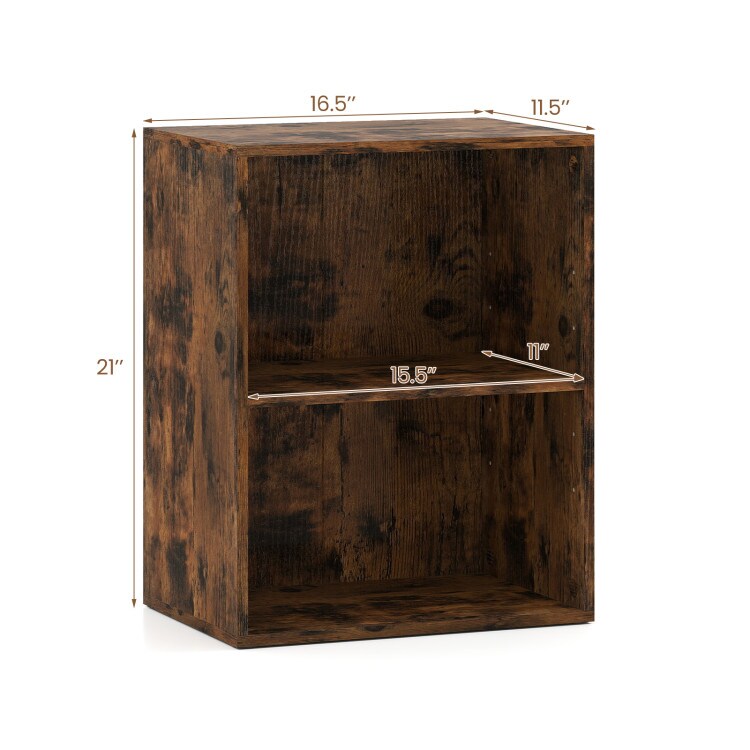 2-Tier Adjustable Cube Bookshelf, Rustic Engineered Wood Storage Organizer, Modern Display Shelf