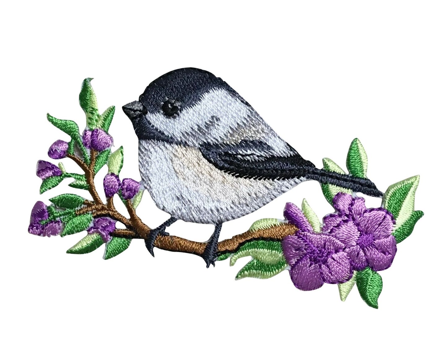 Chickadee Bird on Branch Embroidered Patch Embroidered, Iron on Patch