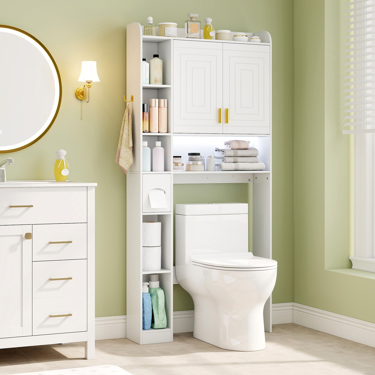 Freestanding Bathroom Storage Cabinet Above Toilet with 2 Doors