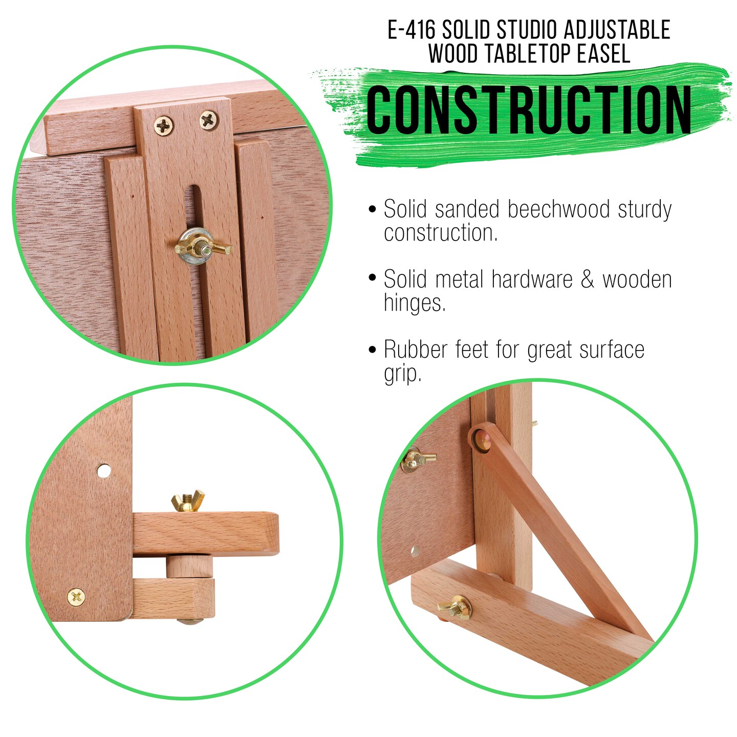 Cancun Solid Wooden Tabletop Easel - Artist Studio Desktop Drawing Table, Portable Drafting Table, Adjustable Art Board, Tabletop Easel for Painting, Holds Up to 23" Canvas, Beechwood