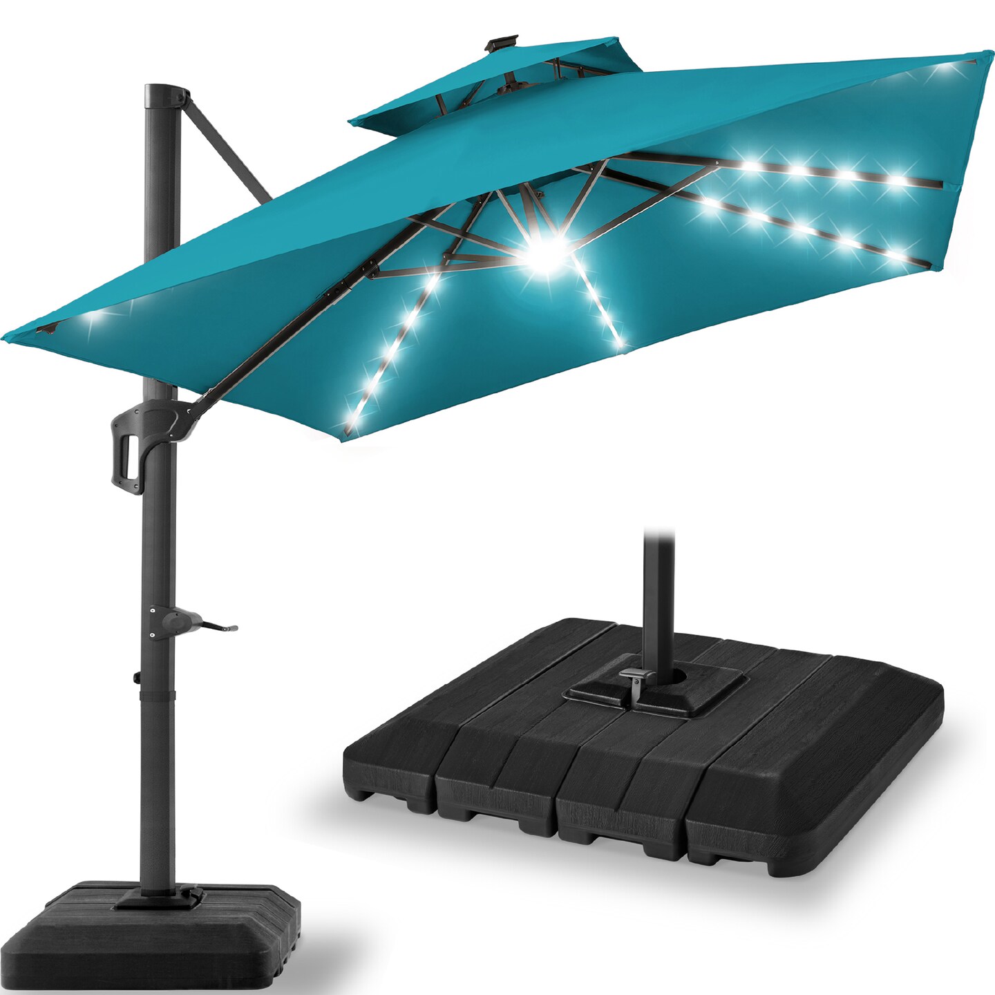 Best Choice Products 9x12ft 2-Tier Square Outdoor Solar LED Cantilever Umbrella w/ 360-Rotating Base –