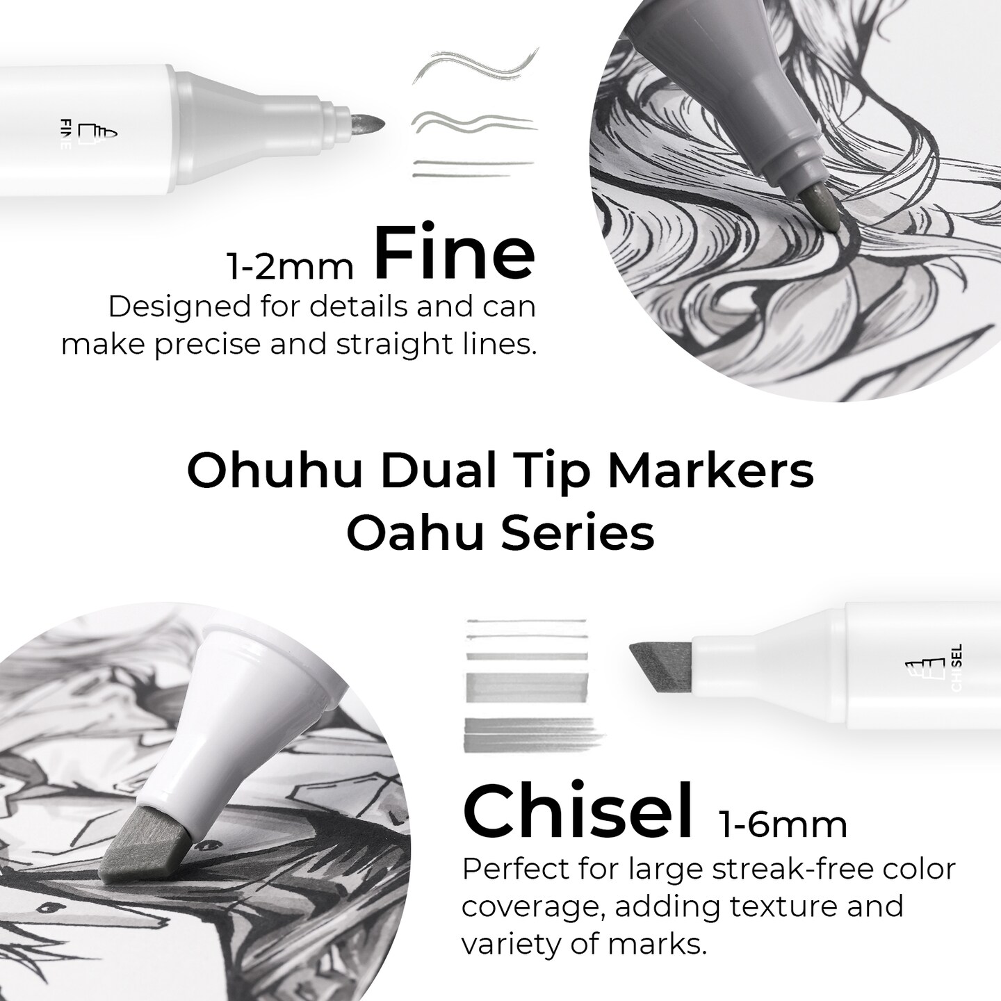 Ohuhu Alcohol Markers Gray Tone- Double Tipped Alcohol Based Art Marker Set for Artist Adults Coloring Shading Layering- 36 Grayscale Colors- Chisel &#x26; Fine- Oahu of Ohuhu Markers- Refillable