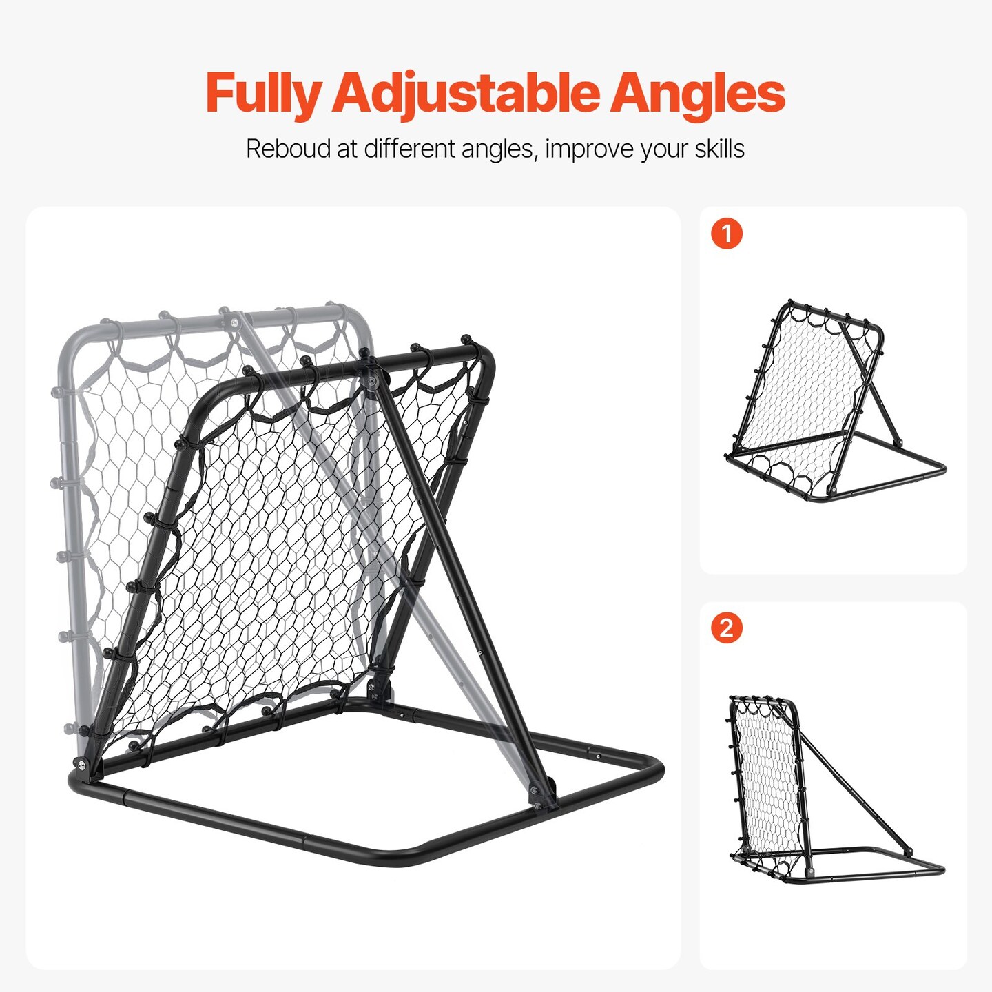 Black Portable Foldable Soccer Practice Net with Thick Iron Tube Frame and Adjustable Return Angle
