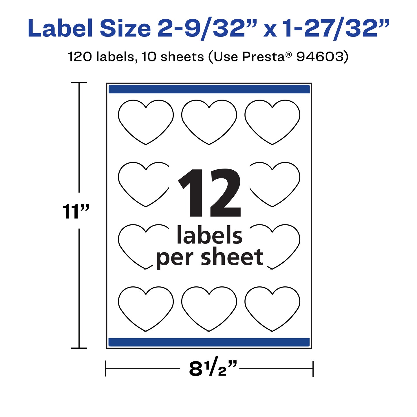 Avery Durable Waterproof Heart Labels with Sure Feed, 2-9/32" x 1-27/32"