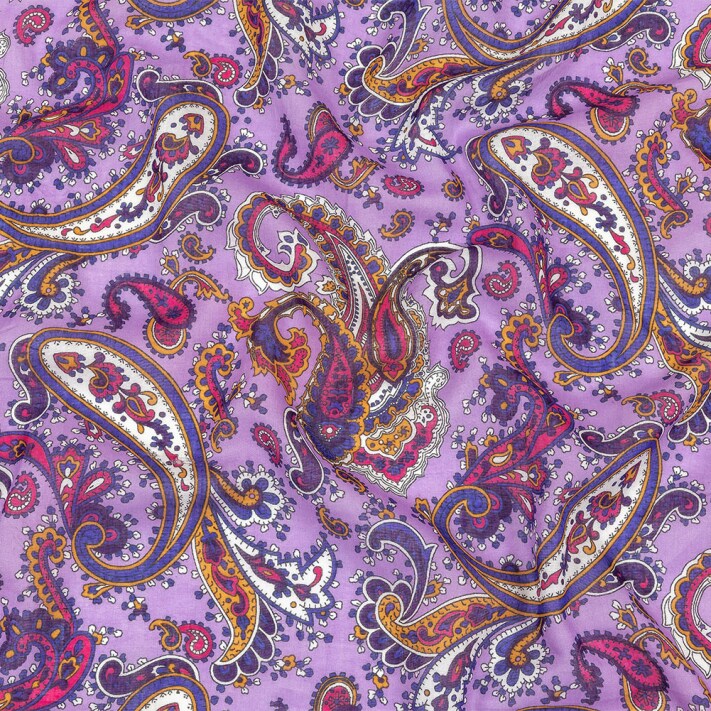 1 Yard Lilac Cobalt Pink Paisley Gauzy Cotton Voile Fabric for Blouses and Dresses 35" Width