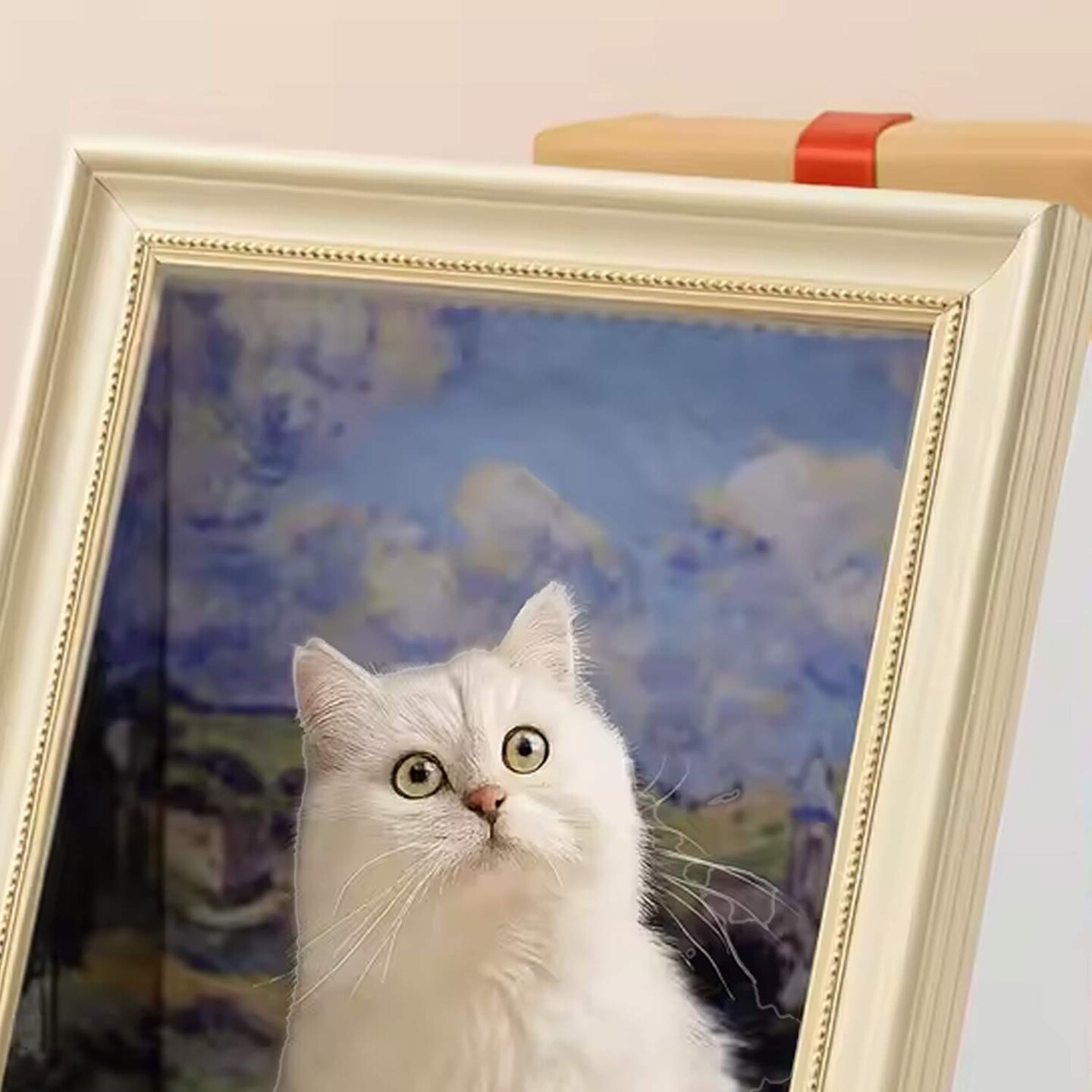 Seine River Oil Painting Cat Scratch Board Luxury Cat Tree Paper Toy 16.92"x12.60"x20.86"