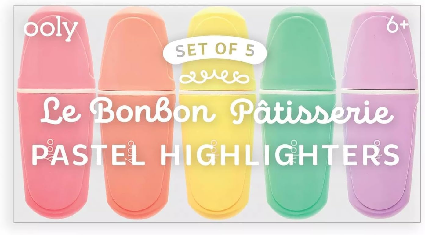 Set of 5 Mini Highlighters - Pastel Colors (Chisel Tip)