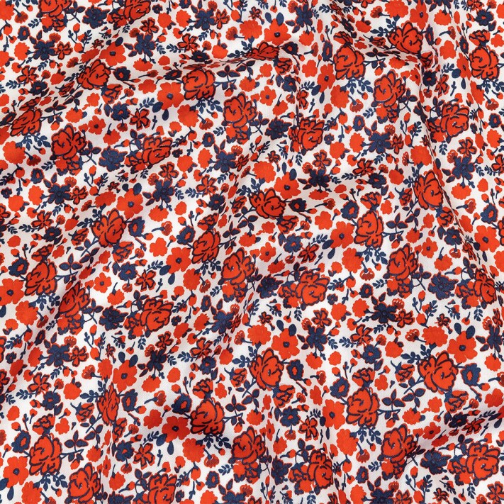 1 Yard Red, Navy and White Little Flowers Cotton Sateen