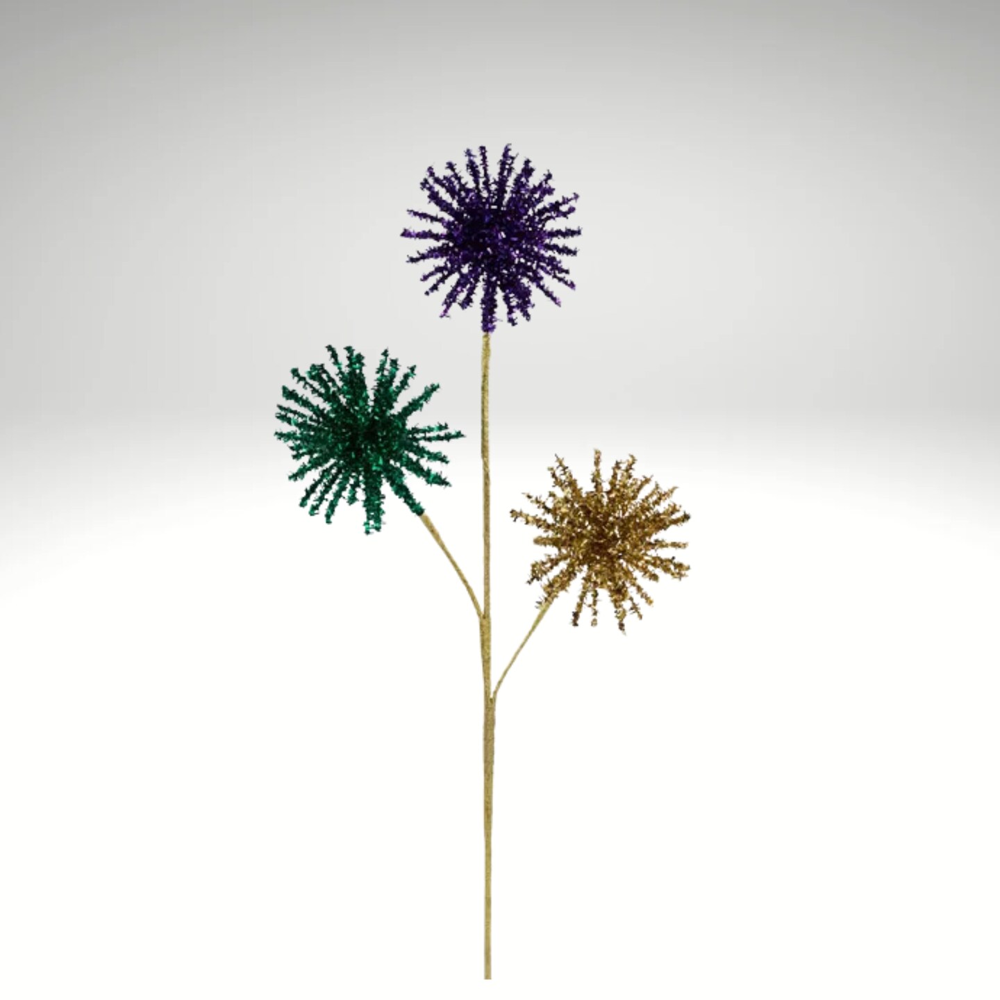 Mardi Gras Starburst Spray – 23.5" Purple Green Gold Glitter Pick-HG3346